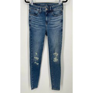 American Eagle Hi-Rise Jegging Jeans Womens Size 2 Stretch Distressed Denim Blue